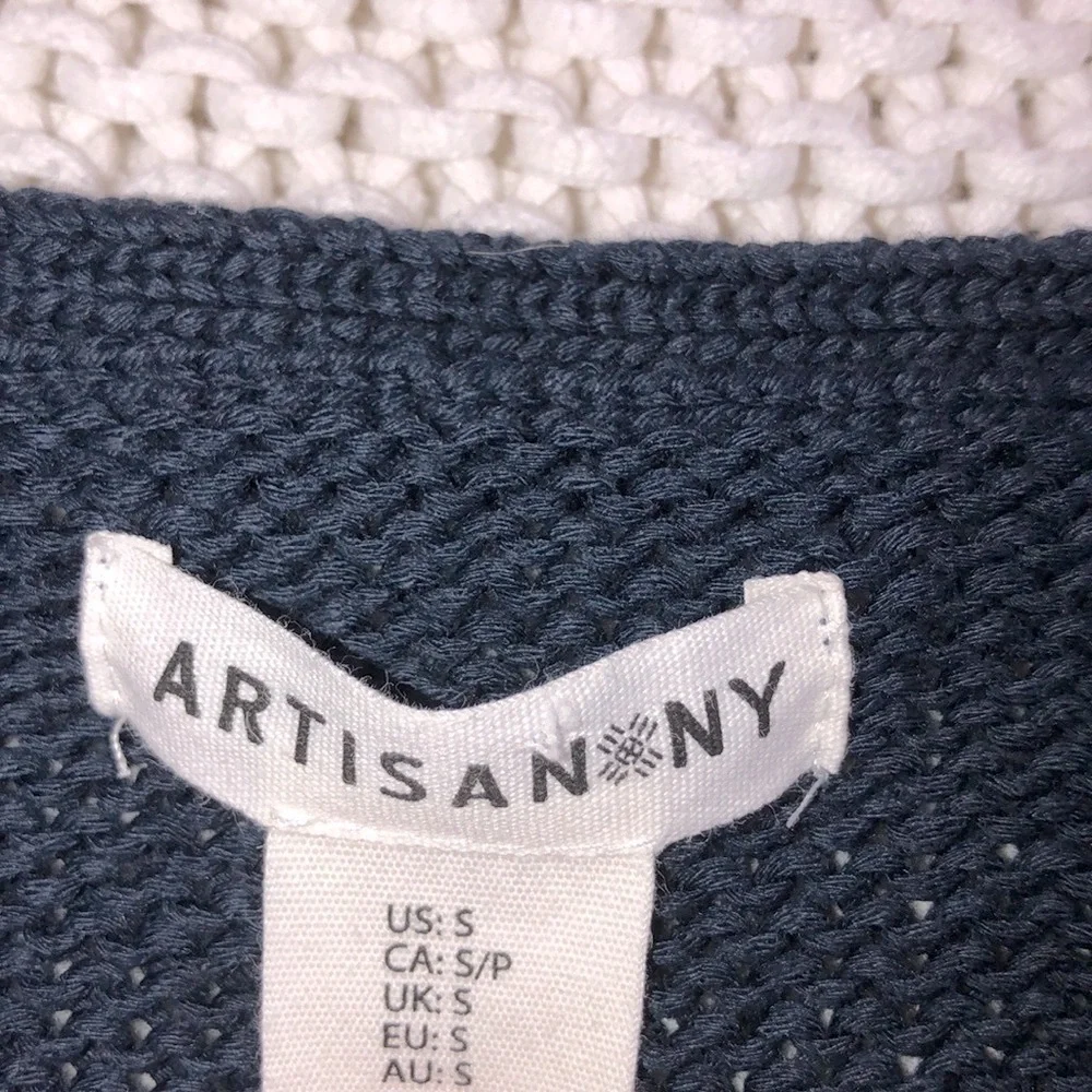 Artisan NY navy blue fringe sweater cardigan NWT
